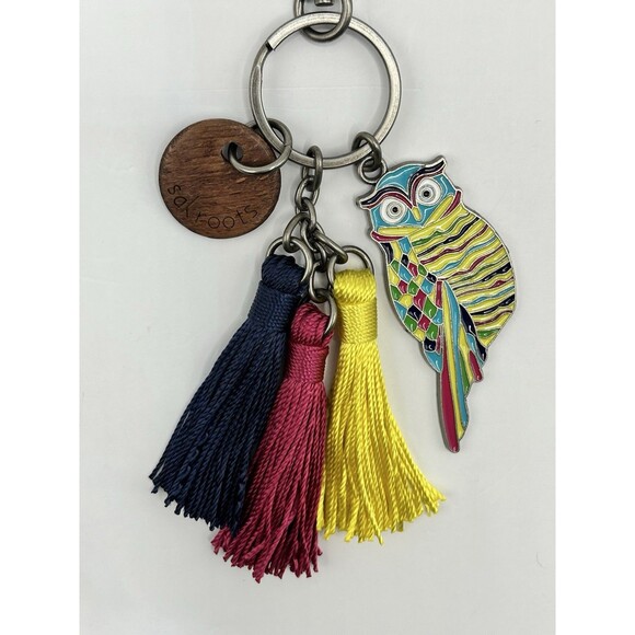 Sakroots Pewter Multicolor Enamel Owl Bag Charm Keychain with Tassels - Picture 3 of 11
